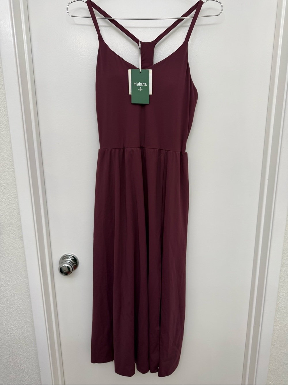 HALARA Burgundy Maxi Dress with T-Back Straps